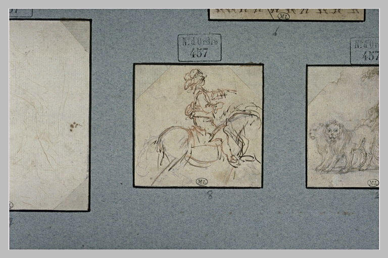Croquis d'un cavalier de profil vers la droite