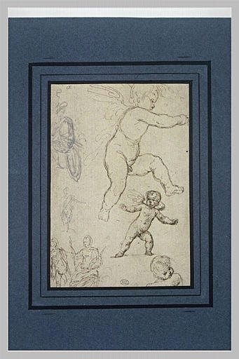 Feuille d'étude avec deux putti et la tête d'un troisième