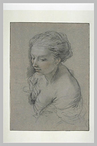 Buste d'une femme, de profil, la tête tournée vers la gauche