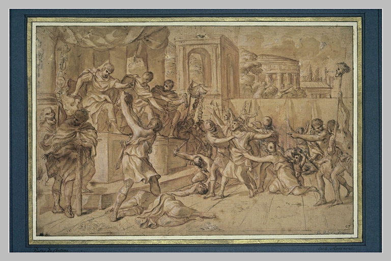 Un massacre en présence de trois tribuns romains placés sur une estrade