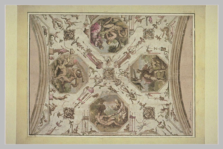 Décor de plafond : arabesques et médaillons octogonaux à sujet biblique