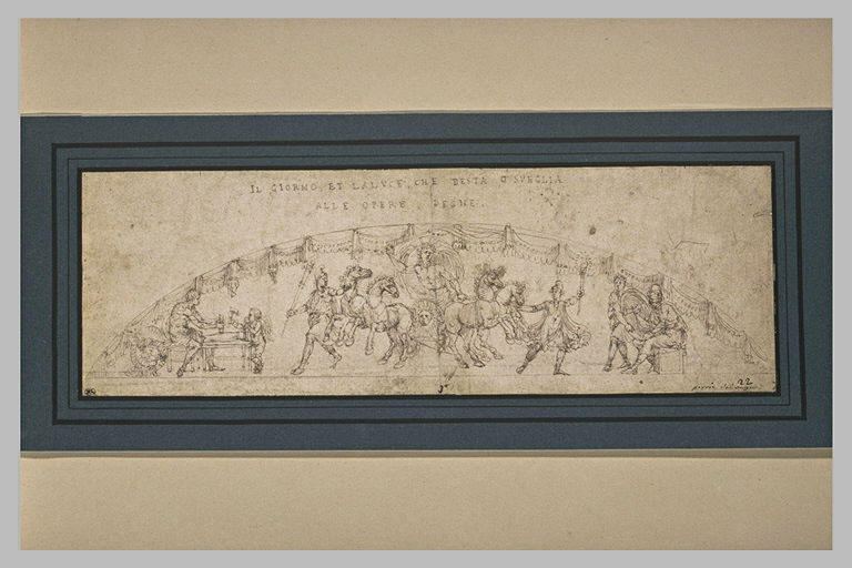 Char d'Apollon ; Vulcain forgeant ; un homme recevant un bouclier