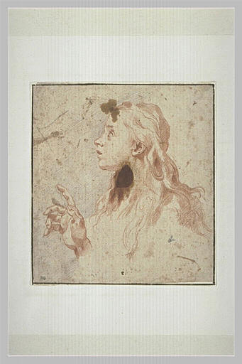 Tête de femme, tournée vers la gauche ; étude de main droite