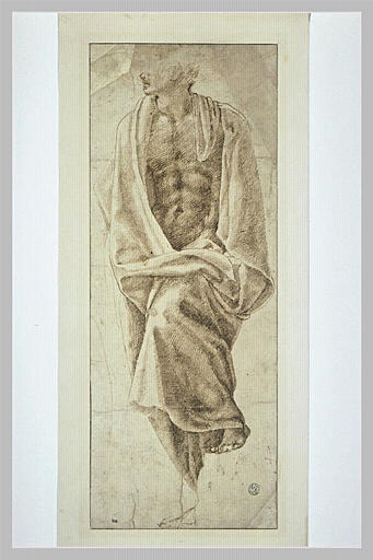 Etude d'homme debout de face, à demi drapé