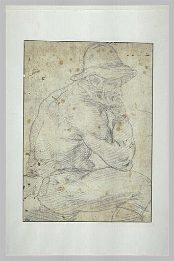 Homme assis, accoudé, tourné vers la droite