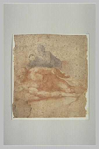 Homme nu, à demi étendu, et deux figures derrière lui