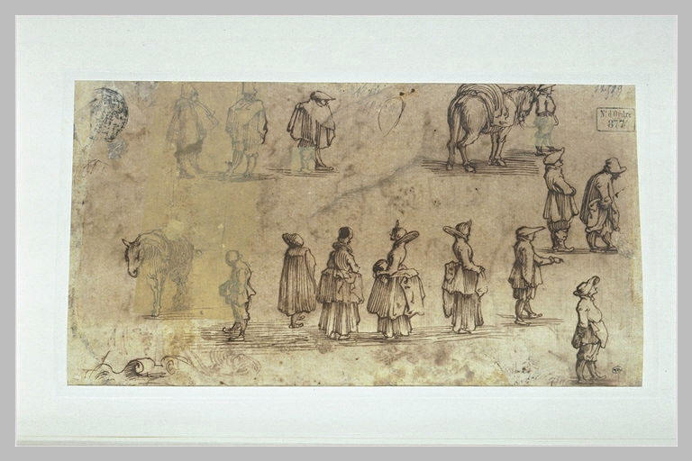 Croquis d'hommes, de femmes, et de chevaux