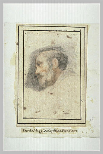 Tête d'homme barbu, de profil, à gauche