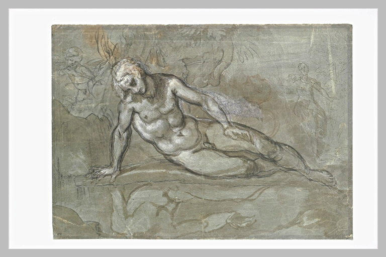 Narcisse à la fontaine avec Amour et Echo ; croquis de têtes