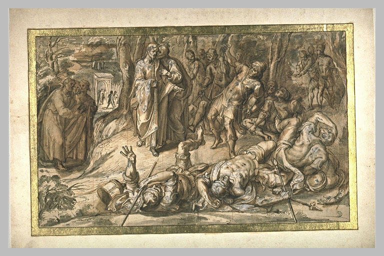 Soldats tombant à la renverse au Jardin des oliviers