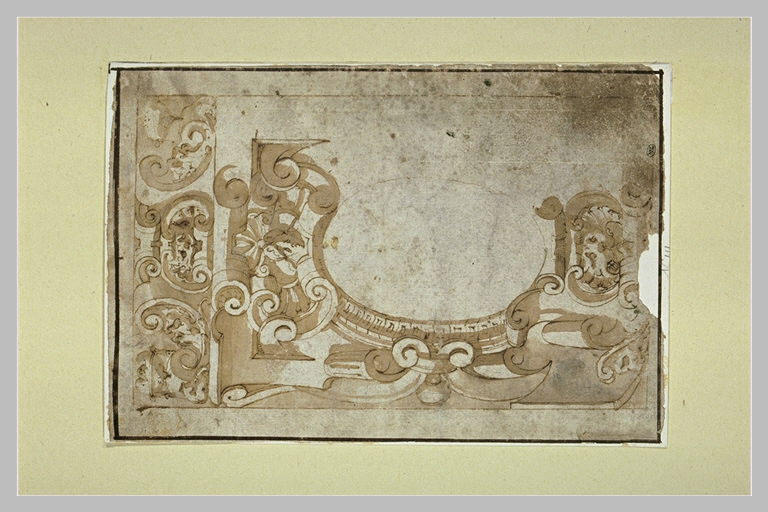 Etude d'encadrement ovale avec cuirs et mascarons