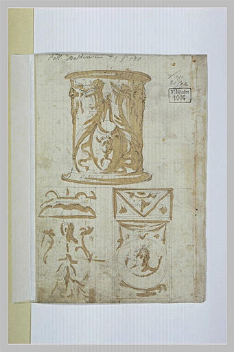 Etudes d'un autel rond, et de deux panneaux décoratifs