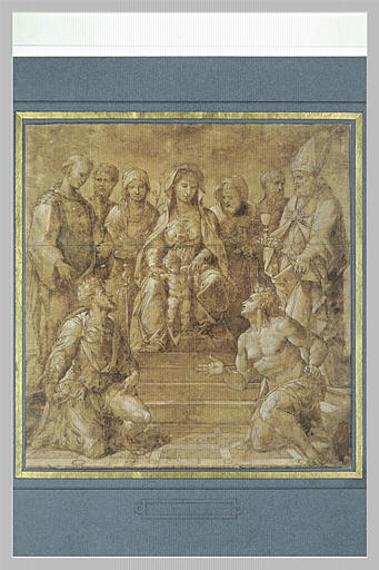 Vierge à l'Enfant trônant, entourée par huit saints