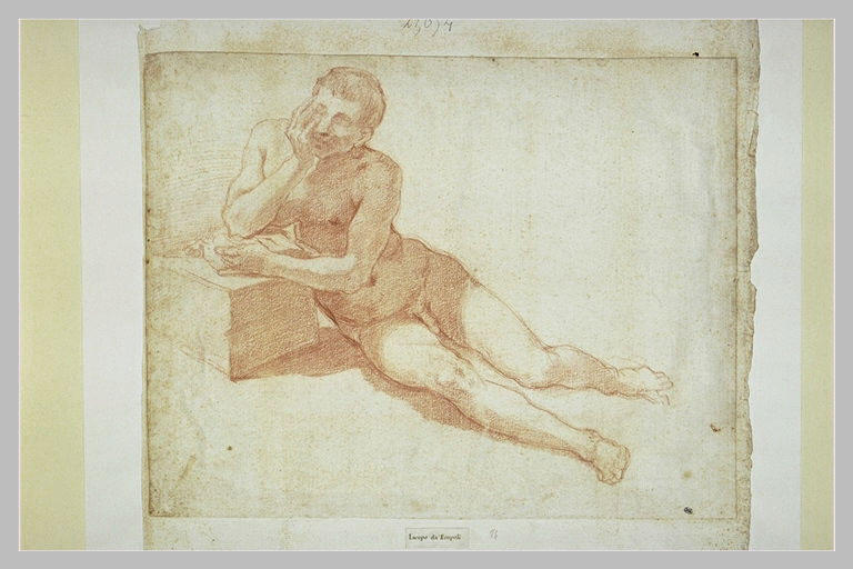 Homme nu, à demi-étendu, appuyé sur un socle