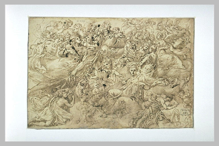 Etude de figures volantes : saints, élus, anges, putti