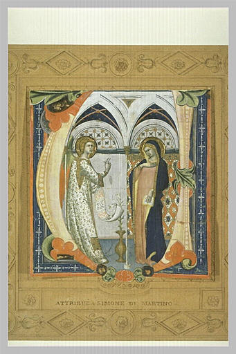 Miniature tirée d'un livre de choeur : lettre U, Annonciation