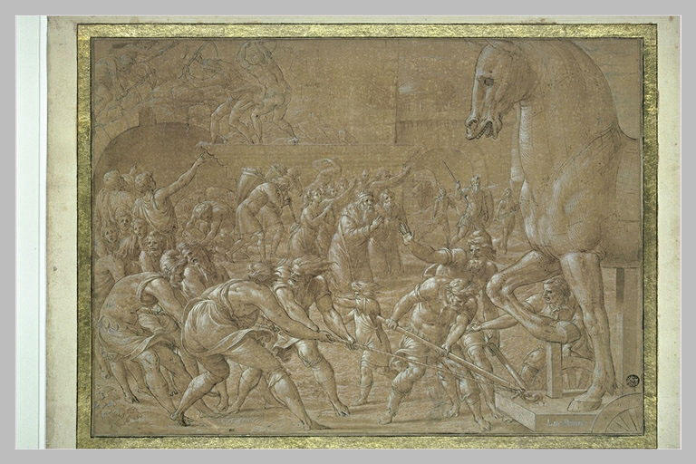 Les Troyens faisant entrer dans leurs murs le cheval de bois