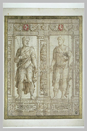 Partie de frise avec deux statues d'Aristidès et d'Erechteus