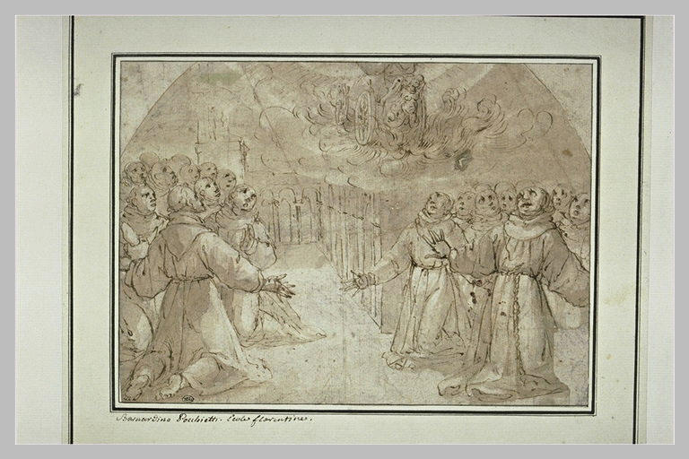 Apparition d'un char de feu à un groupe de religieux à genoux