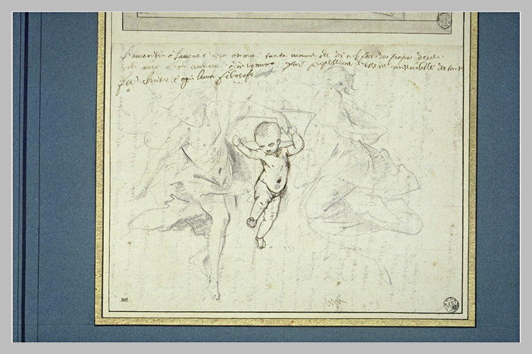 Deux anges, l'un d'eux tenant à la main un angelot