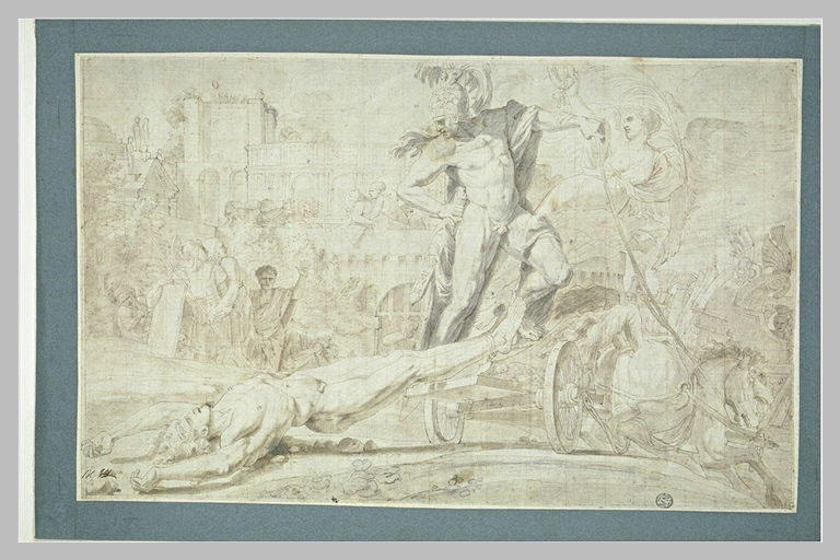 Achille traine autour des murs de Troie le corps d'Hector attaché à son char