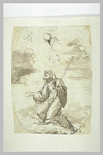 Vieillard à genoux ouvrant les bras, regardant au ciel : un saint ?