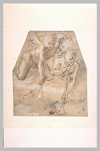 Deux anges nus sonnant de la trompette