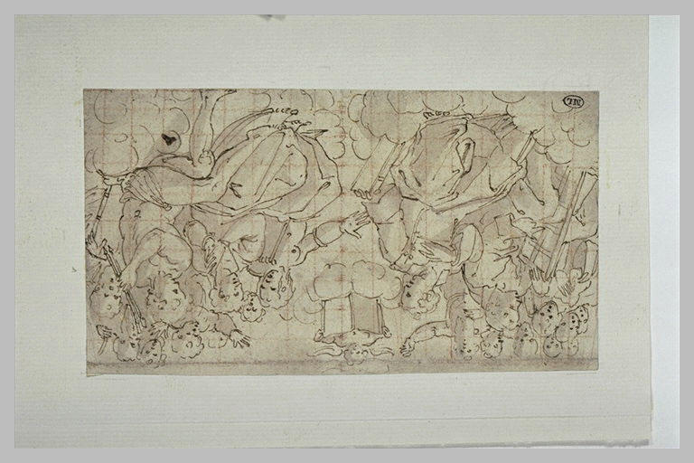 Deux groupes de figures assises, sur des nuages : martyrs