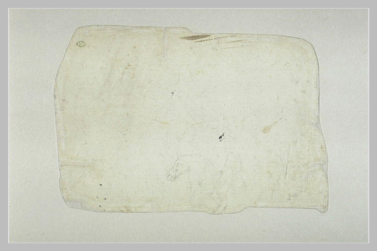 Partie supérieure d'un cheval de profil, monté par un cavalier