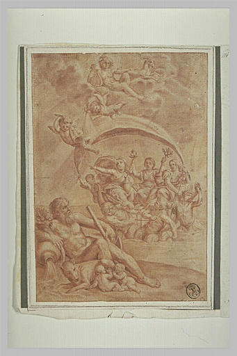 Remus et Romulus, un Fleuve, trois femmes entourées de génies et de tritons