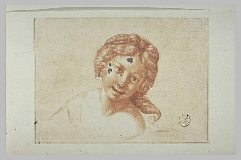 Etude d'une tête de jeune femme vue de face et penchée vers la droite