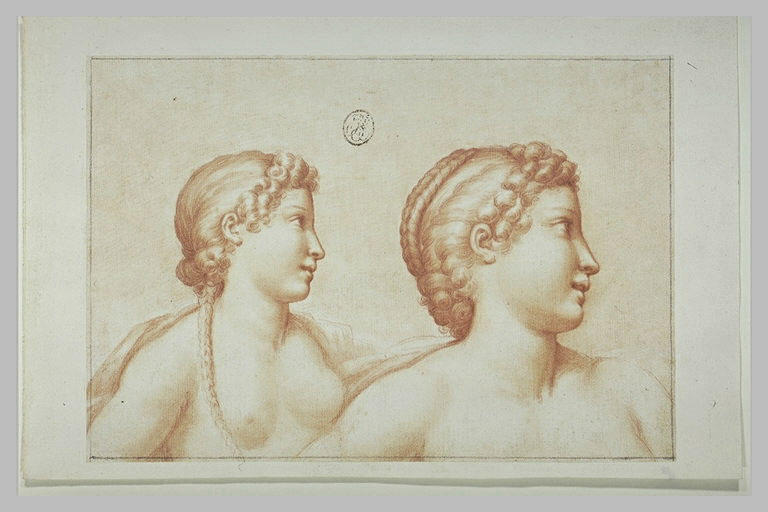 Etude de deux bustes de jeunes filles nues