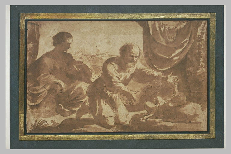 La Vierge regarde saint Joseph qui tend les bras à l'Enfant