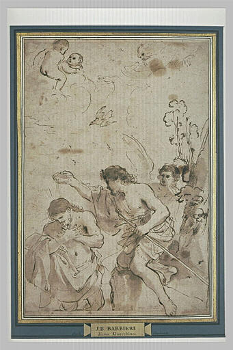 Le Baptême de Jésus, vu jusqu'aux genoux, les mains sur la poitrine