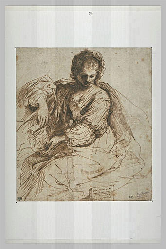 Femme, assise, déroulant un parchemin : la sibylle de Cumes