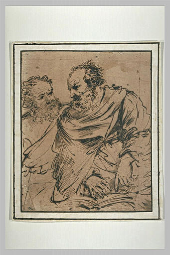 Deux hommes barbus, vus en buste, discutant