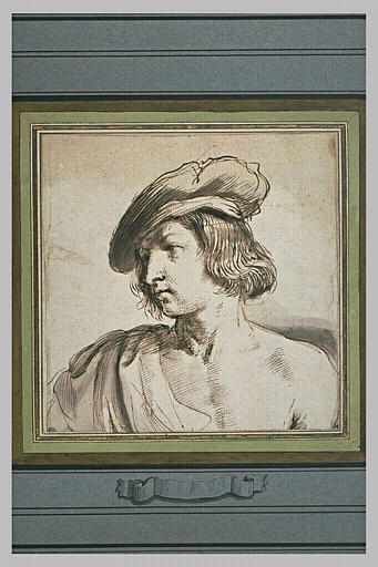 Jeune homme, vu en buste, coiffé d'un bérêt