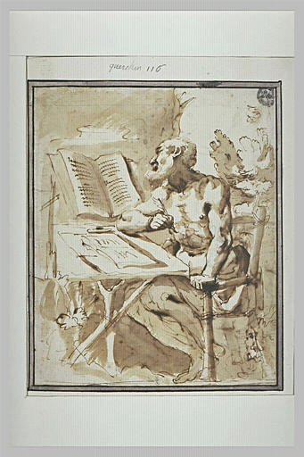 Saint Jérôme assis, une plume à la main et paraissant lire