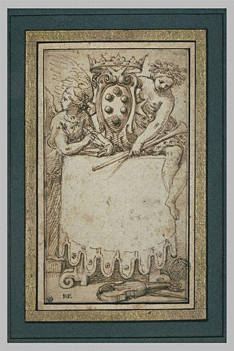 Les armes des Medici entourées par deux allégories féminines