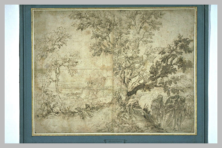 Le Christ et deux pélerins dans un paysage