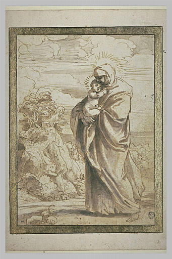 Vierge à l'Enfant debout dans un paysage