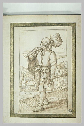 Un fendeur de bois portant un maillet et une hache