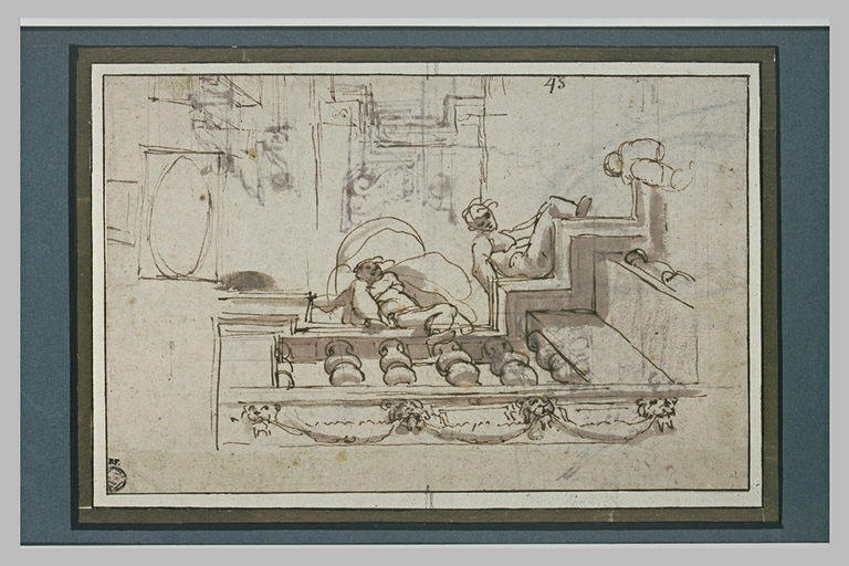 Etude pour un plafond, avec des figures sur une balustrade