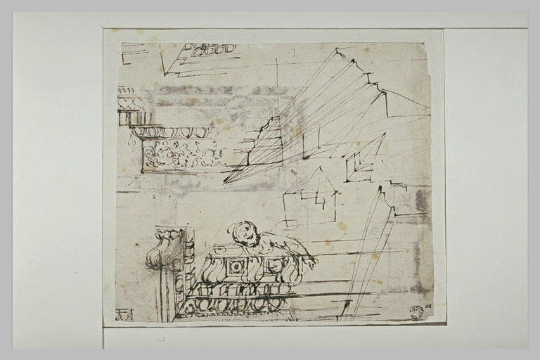 Etudes de motifs décoratifs, et d'une corniche en perspective