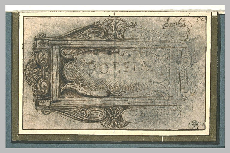 Cartouche, avec au centre le mot POESIA