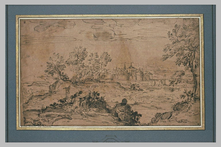 Paysage avec une ville fortifiée dans le lointain