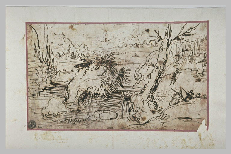 Paysage rocheux, avec des villes au loin