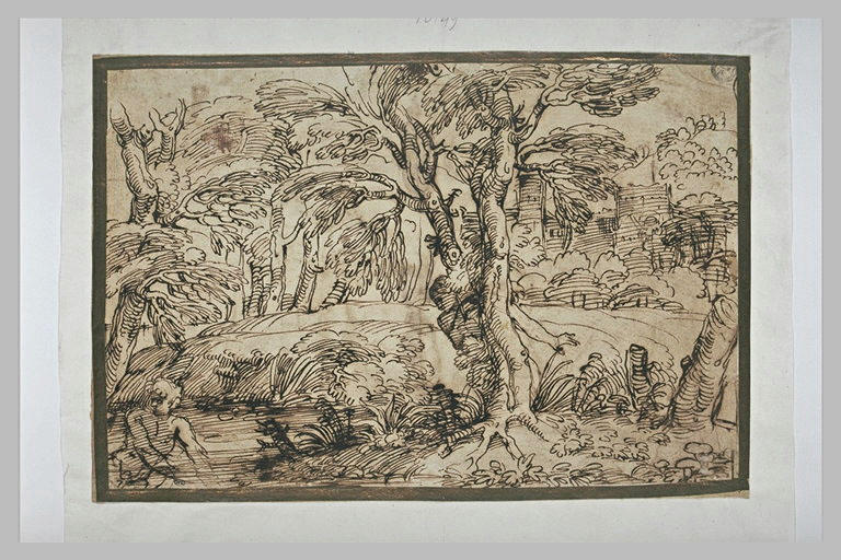 Dans un paysage boisé, Salmocis et Hermaphrodite