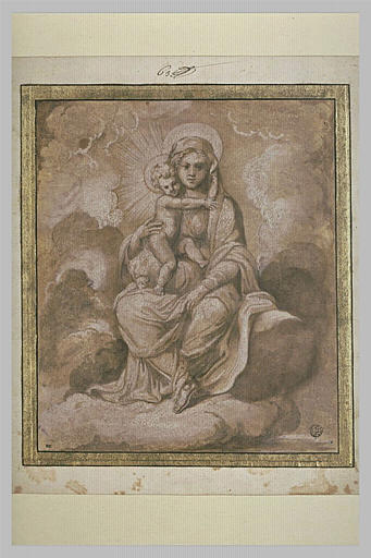 La Vierge assise avec l'Enfant Jésus, sur des nuages