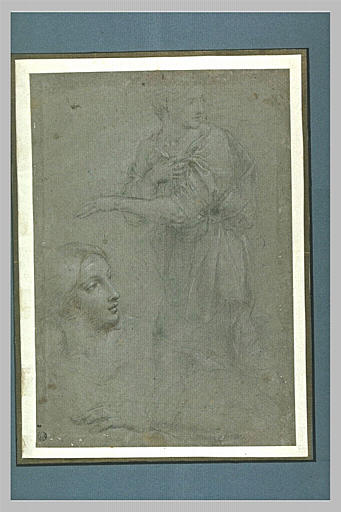 Femme debout drapée ; femme vue à mi-corps